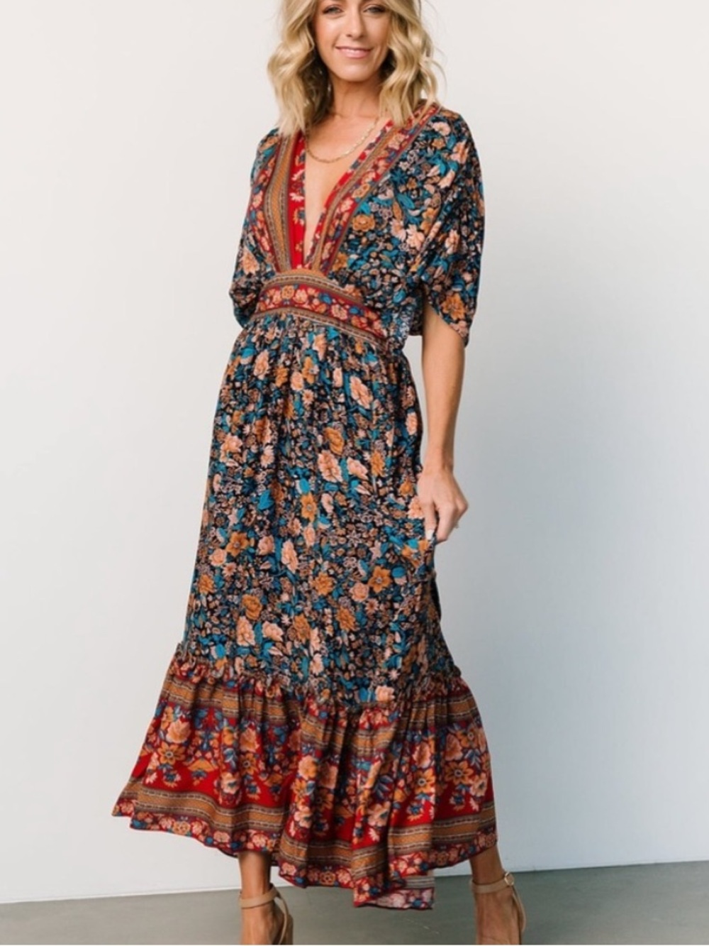 BALTIC BORN leanne midi dress boho paisley floral festival fall size L - Picture 2 of 13